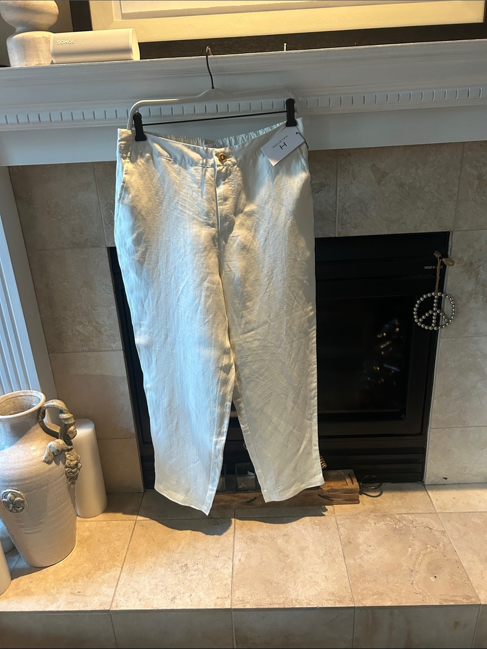 Halston Heritage Off White Linen Blend High-Rise Straight Leg Pants